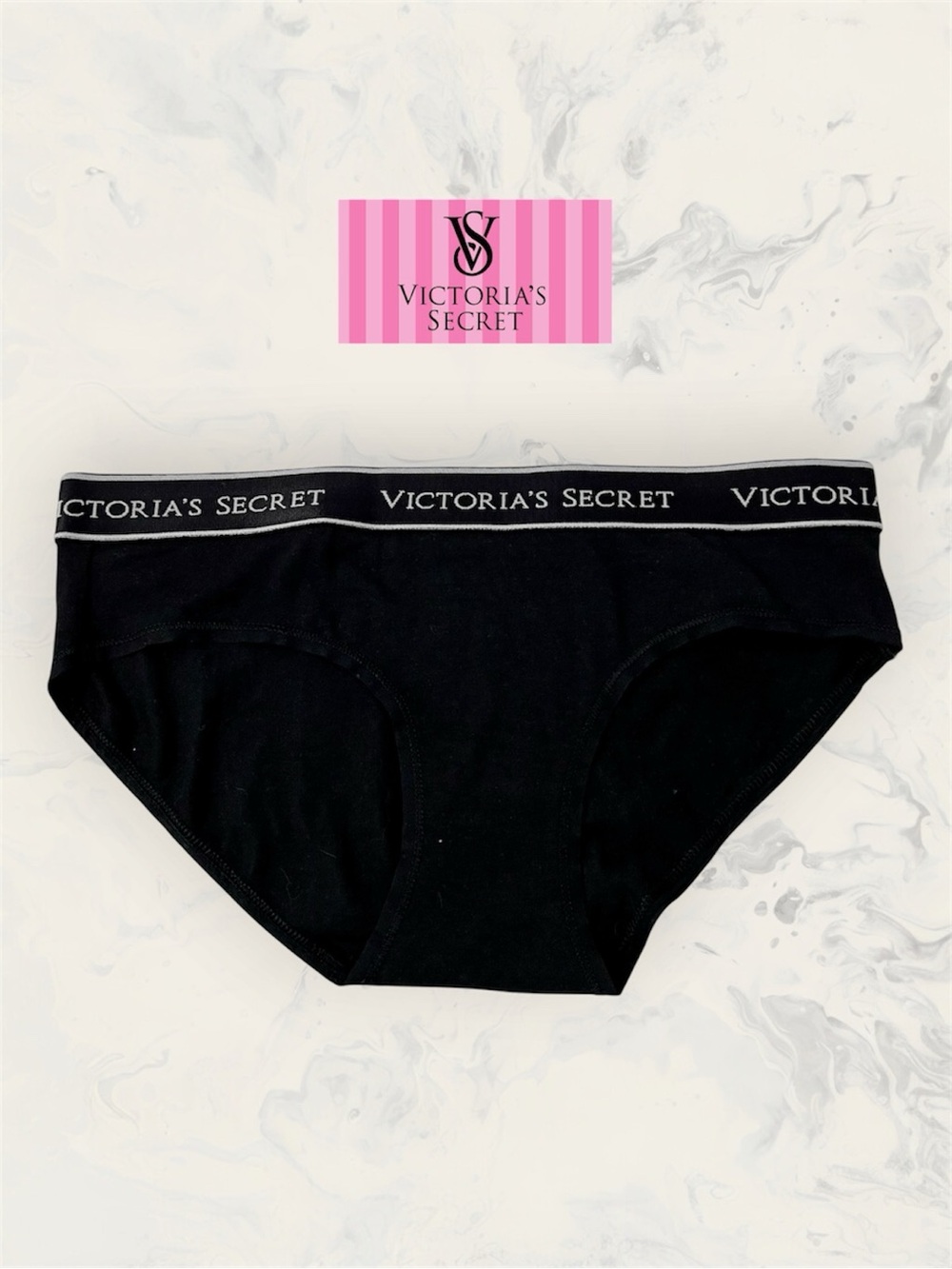 Victoria's Secret Size S Black Logo Waistband Hiphugger hipster Panty